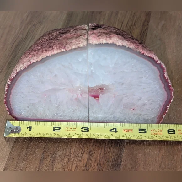 Brazilian Geode Pink White Quartz Agate Polished Bookends Set Dyed Stone Decor - Picture 8 of 11